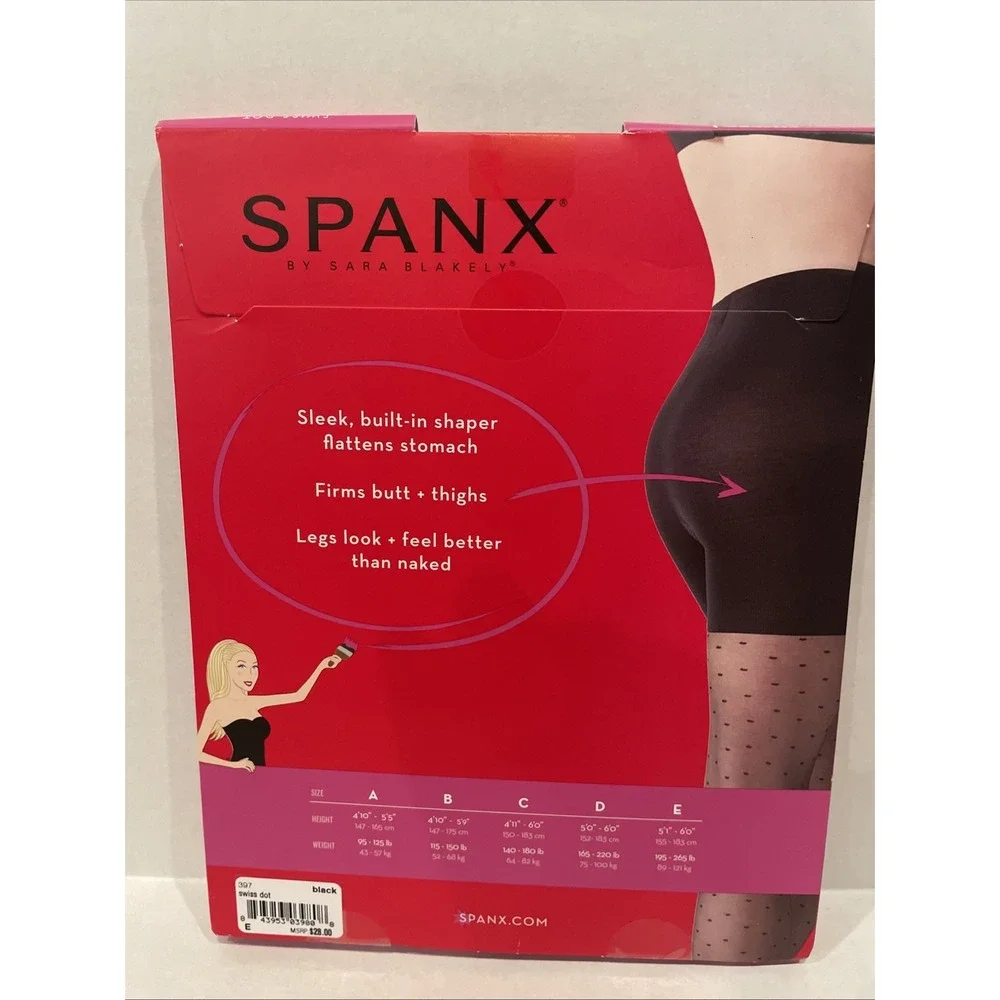 Spanx Sheers Black Swiss Dot Size E New In Box - Picture 2 of 2